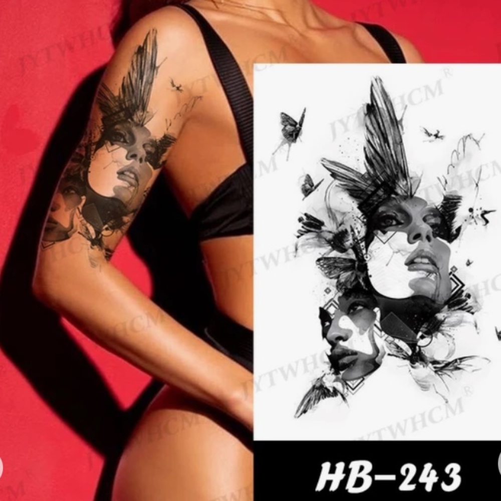 Tattoo HB-243 Butterflies Birds Temporary body tattoo woman Tattoo in Black